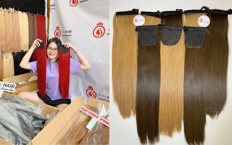 Extensiones de cabello humano con cola de caballo.