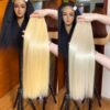 Extensiones de cortina liso rubio platino